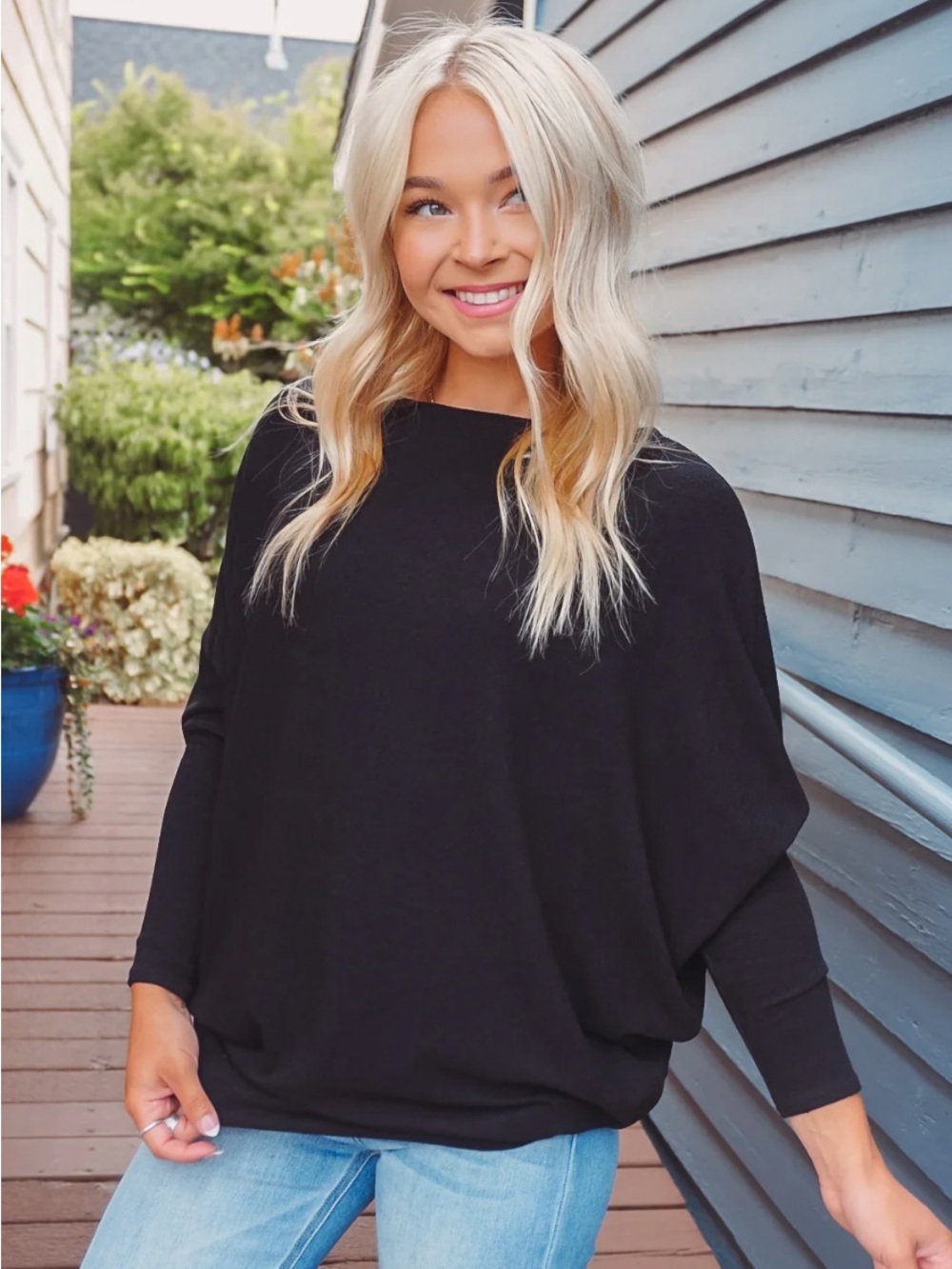 Charlotte Avery Black Boatneck dolman Sweater